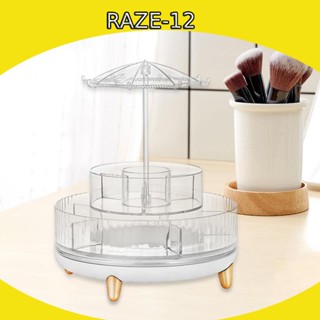 [Raze12] กล่องเก็บเครื่องสําอาง แบบใส หมุนได้ สําหรับจัดระเบียบแปรงแต่งหน้า เครื่องประดับ ห้องน้ํา