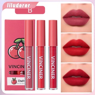 Vinciner3 Fruit Lip Glaze Set Foggy Matte Non-stick Cup ลิปกลอสให้ความชุ่มชื้นยาวนาน HO