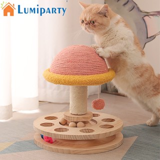 Lumiparty บ้านเห็ดไม้ 2 ชั้น พร้อมลูกบอลโต้ตอบ ของเล่นสําหรับแมว