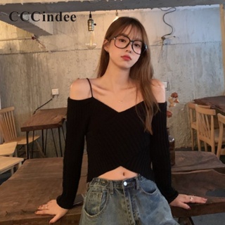 Cccindee เสื้อคาร์ดิแกนลําลอง แขนยาว เปิดไหล่ ทรงสลิมฟิต เซ็กซี่ แฟชั่นใหม่ สําหรับสตรี 2023