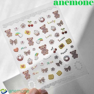 Anemone สติกเกอร์ ลายการ์ตูนหมี สตรอเบอร์รี่น่ารัก สีชมพู สําหรับตกแต่งเล็บ DIY