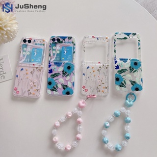 Jusheng เคสโทรศัพท์มือถือ ลายดอกไม้ สีฟ้า สําหรับ Samsung Z Flip5