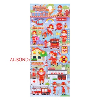 Alisond1 สติกเกอร์โฟม ลายการ์ตูนรถดับเพลิง 3D สําหรับตกแต่งสมุดภาพ โทรศัพท์ DIY