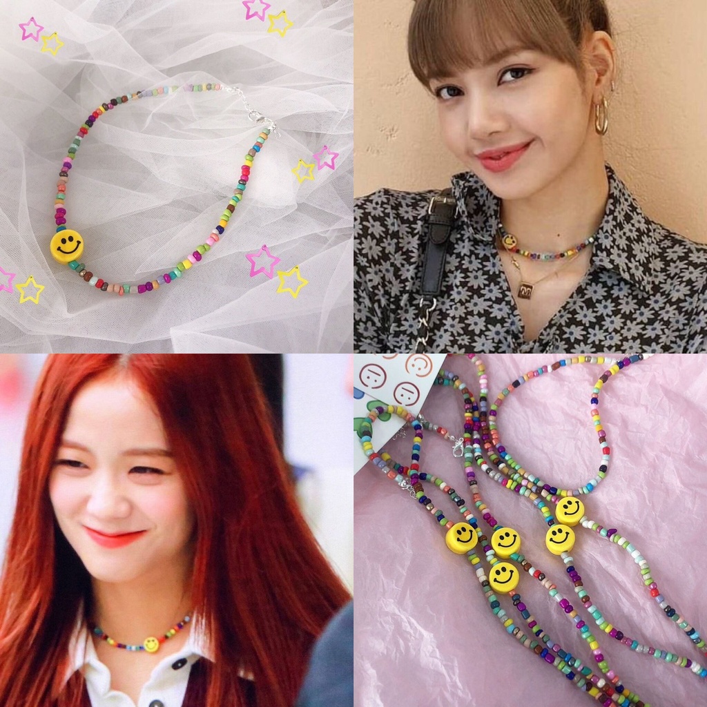สร้อยคอลูกปัด รูปหน้ายิ้ม น่ารัก smile  สไตล์เดียวกับลิซ่าใส่ งานทำมือ ดีไซนใหม่ แฟชั่นเกาหลี เครื่องประดับN99/N60/N157