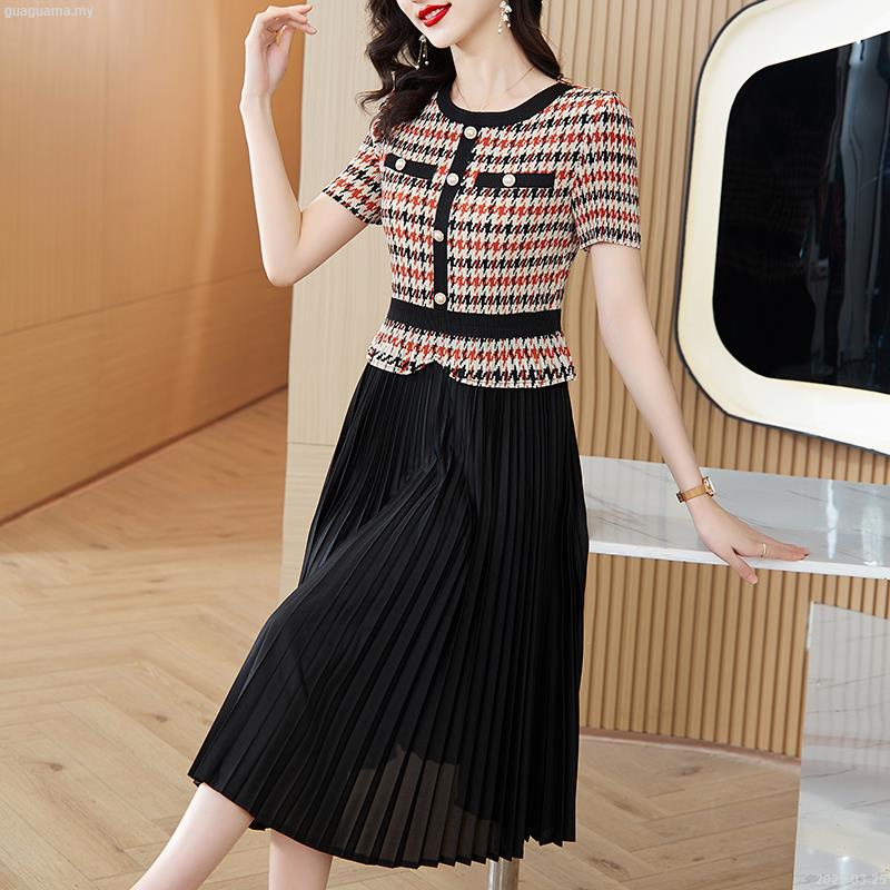 สถานียุโรป 2023 ฤดูร้อนใหม่จีบรอบคอ Spliced Slim Fit Slim Dress ความยาวปานกลางกระโปรงจีบ - 2023-03-23