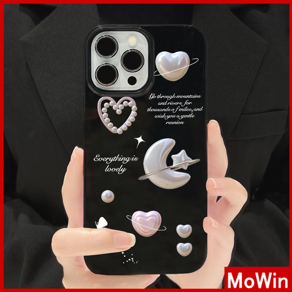 Mowin - เข้ากันได้สำหรับ 15 เคสไอโฟน11 เคส iphone 11 สำหรับ 14 Pro Max เคส iPhone สีดำเงา TPU เคสนิ่มกันกระแทกป้องกันกล้องน่ารักรูปหัวใจดวงจันทร์เข้ากันได้กับ iPhone 13 Pro max 12 Pro Max 11 xr xs max 7Plus 8Plus
