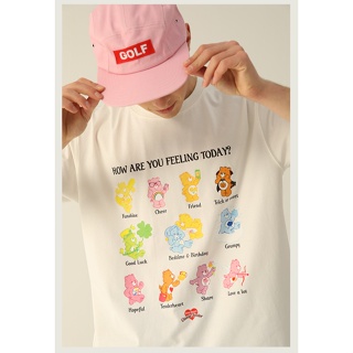 Amonster X Carebears Love Bear Mood Slogan Printed Short Sleeve T-shirt เสื้อแคร์แบร์ลิขสิทธิ์แท้