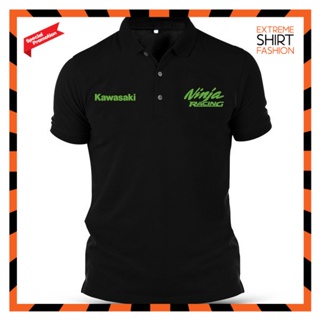 เสื้อยืดโปโล ผ้าฝ้าย พิมพ์ลายโลโก้ Kawasaki Ninja Racing Motor bike Baju Lelaki สําหรับผู้ชาย