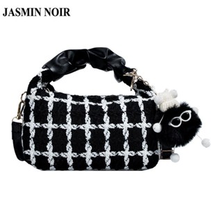 Jasmin NOIR กระเป๋าถือ กระเป๋าสะพายไหล่ ผ้าขนสัตว์ ลายสก๊อต ขนาดเล็ก สไตล์วินเทจ สําหรับสตรี