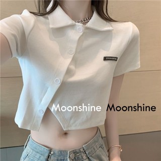 Moon เสื้อครอป เสื้อแฟชั่นผู้หญิง y2k สีพื้น สําหรับผู้หญิง ใส่ไปคลับ ปาร์ตี้ 2023 NEW 23033105