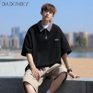 DaDuHey🔥 Mens 2023 New Fashion Stitching Contrast Color Polo Shirt Korean-Style Summer Lapel Fashion Brand Short Sleeve T-shirt