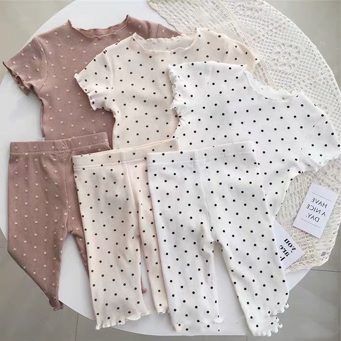 [ML] 80-140 ซม. ชุดเครื่องปรับอากาศ บ้าน เด็ก แขนสั้น ชุดนอน ฤดูร้อน สไตล์ใหม่ เด็กผู้หญิง ใส่ข้างนอก เสื้อยืด สองชิ้น