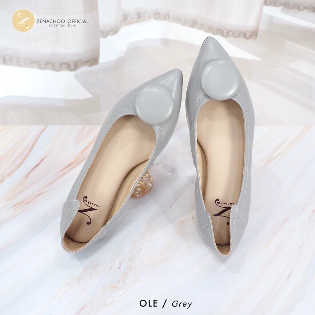 ทรงปกติ: สินค้าลดราคา ไม่รับเปลี่ยน-คืน ทุกกรณึ Zenachoo รุ่น OBBO รองเท้าส้นแบน หัวแหลม หนังแกะแท้