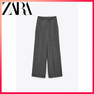 Zara ใหม่ กางเกงขากว้าง เอวสูง จีบรอบ สําหรับผู้หญิง