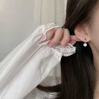 Roselife ต่างหูห่วงเงิน S925 จี้รูปดาว ประดับเพทาย เครื่องประดับ สําหรับผู้หญิง