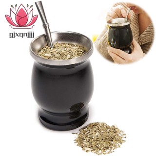 Yerba Mate ชุดน้ําเต้าสเตนเลส แบบสองชั้น และหลอดดูดชา 8 ออนซ์ สีดํา