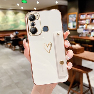 เคสโทรศัพท์ซิลิโคน กันกระแทก ลายหัวใจ หรูหรา พร้อมขาตั้ง สําหรับ Infinix Hot 20i X665C X665E Hot 20 Play X6825