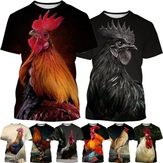 ใหม่ เสื้อยืดลําลอง แขนสั้น พิมพ์ลายไก่ 3D สไตล์ฮาราจูกุ สตรีท สําหรับผู้ชาย