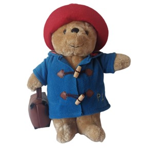 ของแท้ ตุ๊กตาการ์ตูนอนิเมะ Paddington Bear ใส่หมวก และเสื้อโค้ท แบบนิ่ม คุณภาพสูง 35 ซม. สําหรับเด็ก