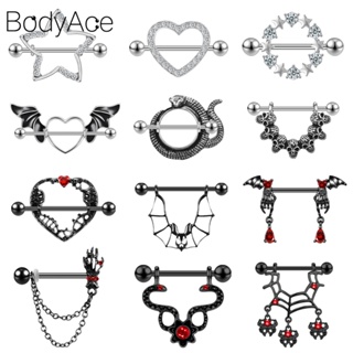 Bodyace 1 ชิ้น แมงมุม ค้างคาว ร่างกาย เจาะ พังก์ กะโหลก อุตสาหกรรม บาร์เบล แหวน สีดํา โกธิค ร่างกาย แหวน คริสตัล ส่วนตัว เครื่องประดับร่างกาย