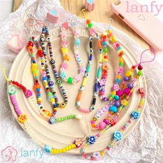 Lanfy สายคล้องโทรศัพท์มือถือ ประดับลูกปัด ป้องกันการสูญหาย หลากสีสัน แฮนด์เมด แฟชั่นสําหรับผู้หญิง