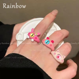 [Rainbow] แหวนนิ้วชี้ รูปมอนสเตอร์แมวน่ารัก สีชมพู สําหรับผู้หญิง 2023