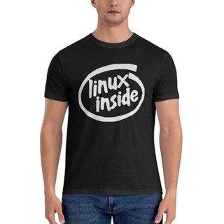 เสื้อยืด ทรงหลวม พิมพ์ลายโลโก้ Linux Inside Left Chest Logo Computer Geek Nerd สําหรับผู้ชาย