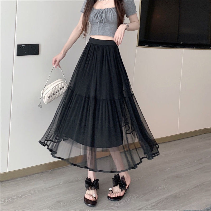 Classy .girl～กระโปรง เอวสูงรุ่นความยาวปานกลางกระโปรง เวอร์ชั่นเกาหลีดูผอมบางหย่อนหวานและมีสไตล์กระโปรง#DZ00267