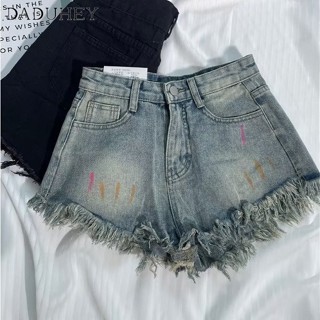 DaDuHey🎈 New Korean Style Ins Stretch Denim Shorts Raw Edge High Waist A- line Pants Plus Size Hot Pants