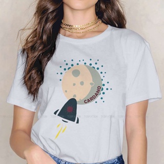 เสื้อยืดคอกลม ผ้าฝ้ายแท้ พิมพ์ลาย To The Moon Cardano ADA Blockchain สําหรับผู้หญิง