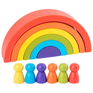 ของเล่นเด็กไม้สีรุ้ง Creative Rainbow Arched Building Blocks เกมไม้ของเล่นเพื่อการศึกษาในช่วงต้น