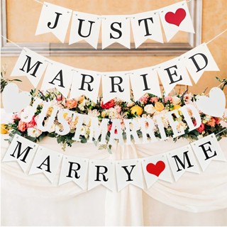 ธงแบนเนอร์กระดาษ ลายตัวอักษร Just Married สไตล์โรแมนติก สําหรับแขวนตกแต่งงานแต่งงาน งานปาร์ตี้ วันวาเลนไทน์