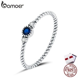 bamoer Blue Zircon Finger Rings for Women 925 Sterling Silver Retro Engagement Wedding Jewelry Fashion Accessories SCR693