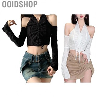 Ooidshop Halter Neck Drawstring Camisole  Drawstring Short Top Lightweight Hot 3D Cutting Pure Color  for Party