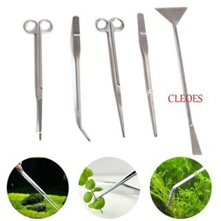 CLEOES 3/5pcs Aquatic Plants Tools Long Aquarium Accessories Aquarium Tank Tools Water Plant Aquascaping Tools Stainless Steel Tweezers Straight Curved Fish  Tank Shover Cleaner