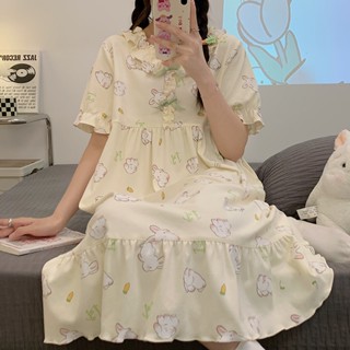 womens new summer pajamas Summer Cartoon Pattern Sweet Homewear Short Sleeve Nightdress