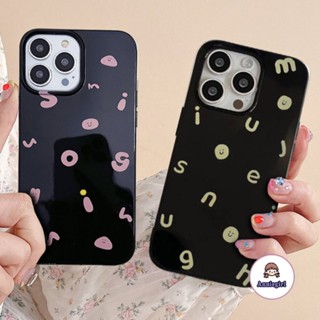 เคสโทรศัพท์มือถือ TPU นิ่ม กันฝุ่น พิมพ์ลายตัวอักษร สีดําวาว เรียบง่าย สําหรับ IPhone 11 14Pro Max 13 Pro IP 12 Pro Max XS XR 7 8 Plus