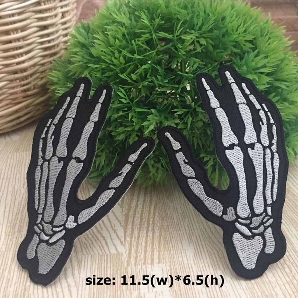 มือปีศาจ กระดูก ตัวรีดติดเสื้อ อาร์มรีด อาร์มปัก ตกแต่งเสื้อผ้า หมวก กระเป๋า แจ๊คเก็ตยีนส์ Dark Embroidered Iron on P...