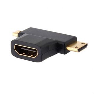 Xiwai อะแดปเตอร์คอมโบ Micro HDMI ตัวผู้ เป็น HDMI ตัวเมีย 1.4 90 องศา 2 in 1