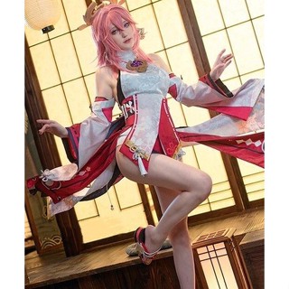 Genshin impact cosplay costume Yae Miko cosplay costume วิกผมคอสเพลย์ เหมาะกับปาร์ตี้ฮาโลวีน สําหรับผู้หญิง