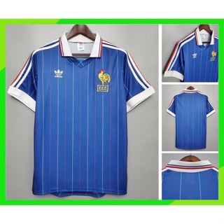 เสื้อกีฬาแขนสั้น ลายทีมชาติฟุตบอล France 1982 ชุดเหย้า สไตล์เรโทร สําหรับผู้ชาย ไซซ์ S - XXL