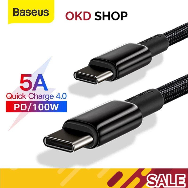 Baseus สายชาร์จเร็ว 100W USB C เป็น USB Type C สําหรับ Xiaomi Redmi Note 8 Pro 4.0 PD 100W MacBook i