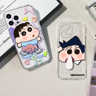 เคสโทรศัพท์มือถือ แบบใส ลายการ์ตูนชินจังจอมแก่น Toru Kazama หมุนได้ สําหรับ iPhone 13 14 Pro Max 13Mini 14Plus