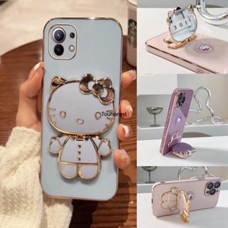 เคส infinix Note 30 Pro เคส infinix Note 30i เคส infinix Hot 20 Play Casing infinix Hot 20i Case infinix Hot 20S Case infinix Hot 11 Case Cute Anime Cartoon Vanity Mirror Hello Kitty Holder Phone Cover Cassing Cases Case With Metal Sheet TK โทรศัพท์มือถือ