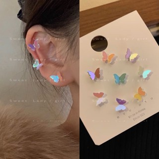 Spring and summer new super fairy s925 silver needle color three-dimensional butterfly female earrings fresh and sweet fairy set earrings