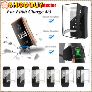 SHOUOUY เคส TPU ป้องกัน หรูหรา ป้องกัน นิ่ม เต็มจอ ป้องกัน สําหรับ Fitbit Charge 4 3 Band