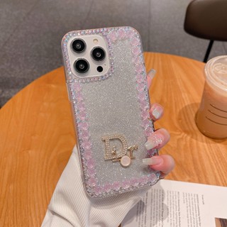 เคส iPhone 14 Pro Max 13 12 11 Pro Max XS Max 13 12 XS Max XR X XS 7 8 Plus โทรศัพท์มือถือ ลายดอกกุหลาบ ประดับกลิตเตอร์ พลอยเทียม 3D ไล่โทนสี หรูหรา สําหรับ