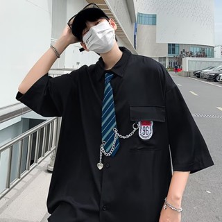 เสื้อเชิ้ตแขนสั้นลําลอง ทรงหลวม สไตล์ญี่ปุ่น สตรีท แฟชั่นฤดูร้อน สําหรับผู้ชาย