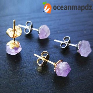 OCEANMAPDZ ต่างหูสตั๊ดอเมทิสต์ หินอเมทิสต์ธรรมชาติ สีม่วง หรูหรา สําหรับผู้หญิง