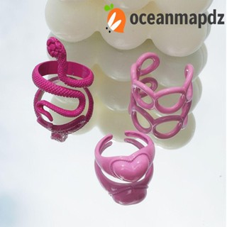 OCEANMAPDZ ชุดแหวนงู เรขาคณิต ปรับขนาดได้ สัตว์จําลอง พังก์ โลหะผสม แหวนเปิด ฮิปฮอป ผู้หญิง แหวนนิ้ว